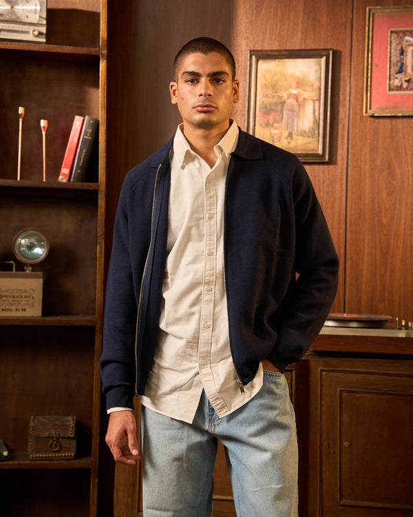 Navy Full-Zip Knit Sweater