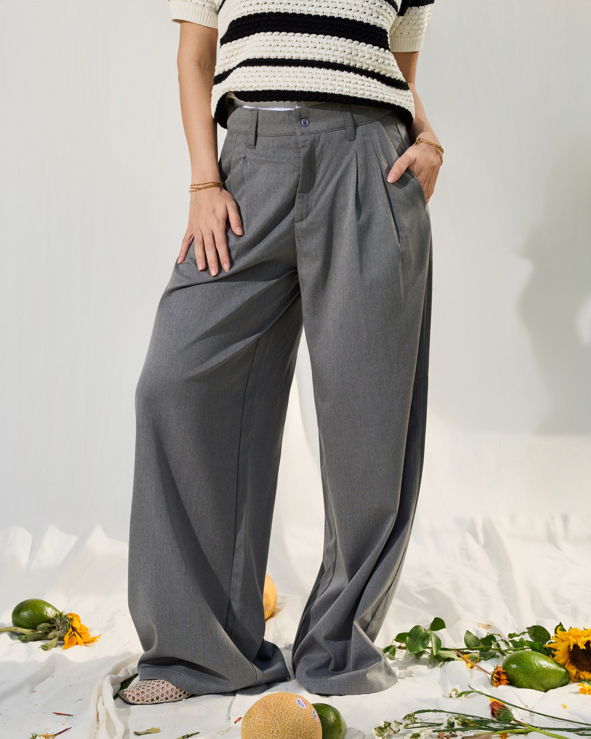 Grey Double Waist Wide leg pants – TOUCAN WEAR