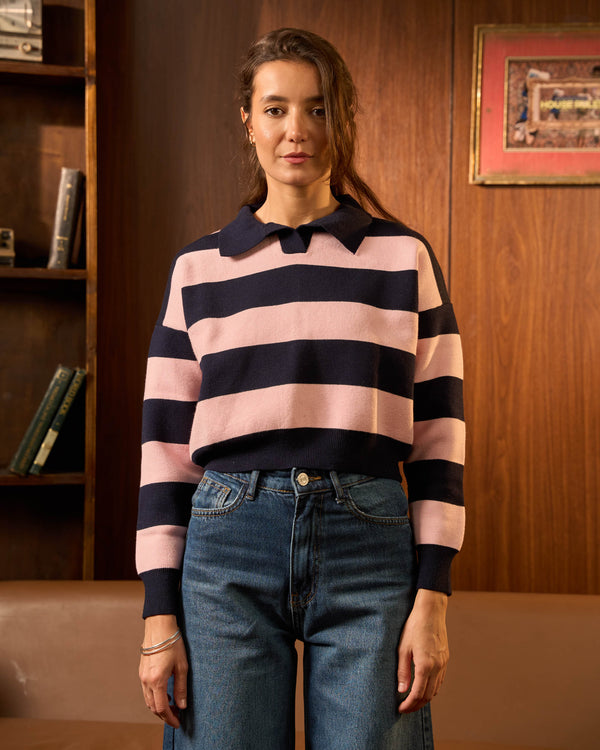 Pink Horizon Striped Soft Knit Polo