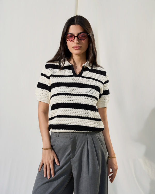 Monochrome Stripe Knit Polo