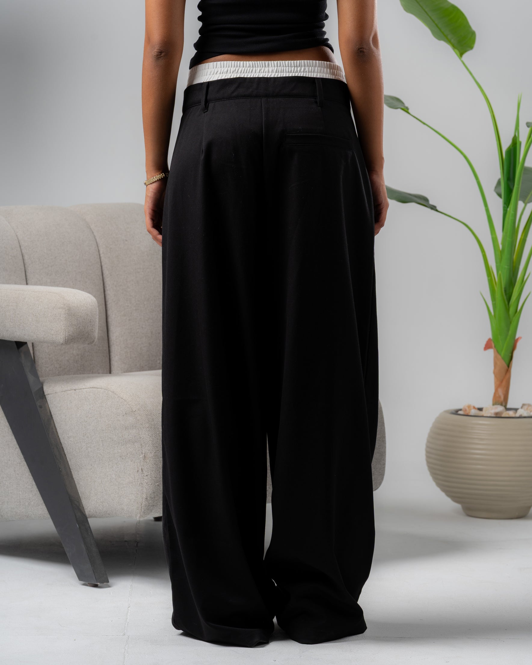 Black Double Waist Wide Leg Pants | Premium Women
