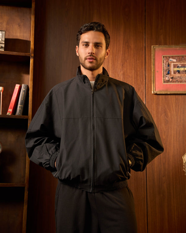 Black Gabardine Boxy Fit Jacket