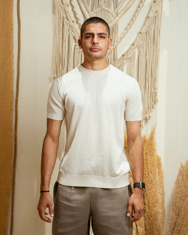 Offwhite Linen Knit Round T-shirt