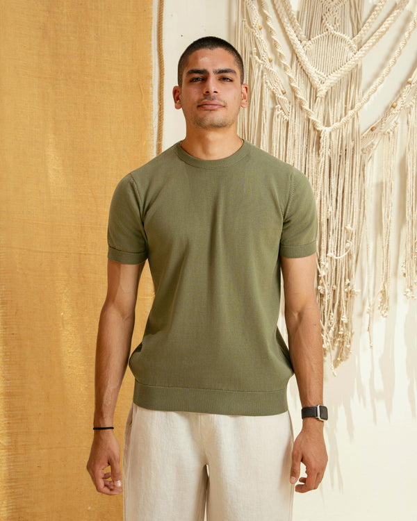 Olive Knit Round T-shirt