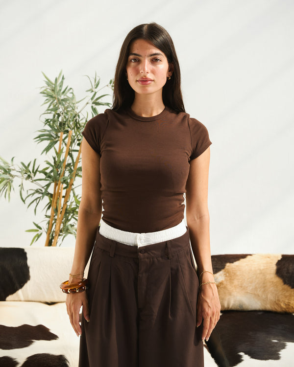 Brown Basic Ribbed T-shirt