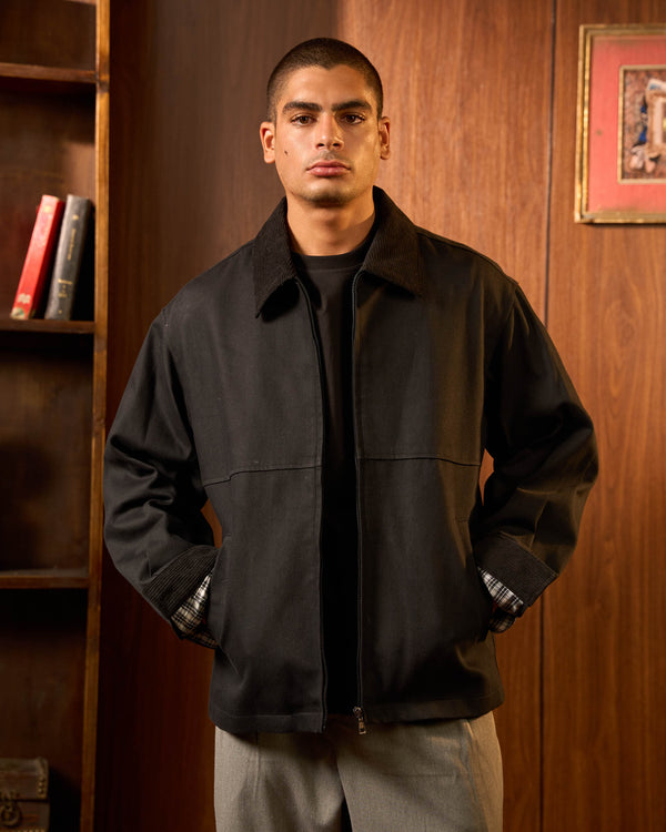 Black Gabardine Zip Jacket