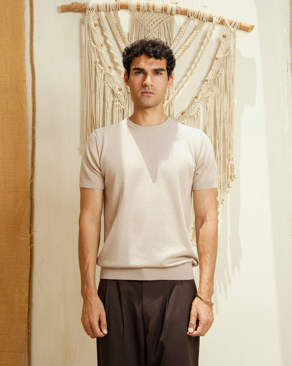 Beige Knit Round T-shirt