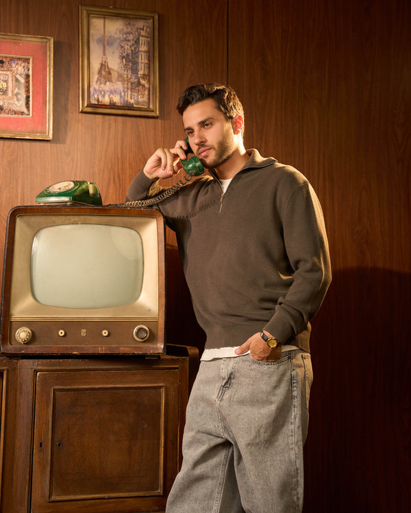 Olive Half Zip Knit Sweater