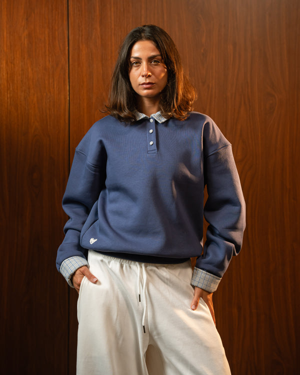 Indigo Checkered Collar Sweatshirt