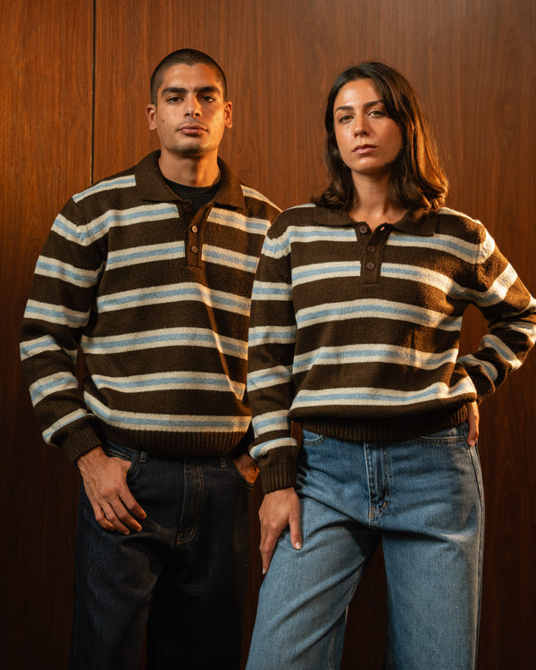 Brown Striped Knit Polo